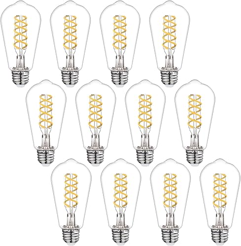 Bombillas Edison regulables, 4.5 W equivalentes a bombillas vintage de 40 W, base E26 4000K ST58ST19, bombillas LED de filamento espiral flexible