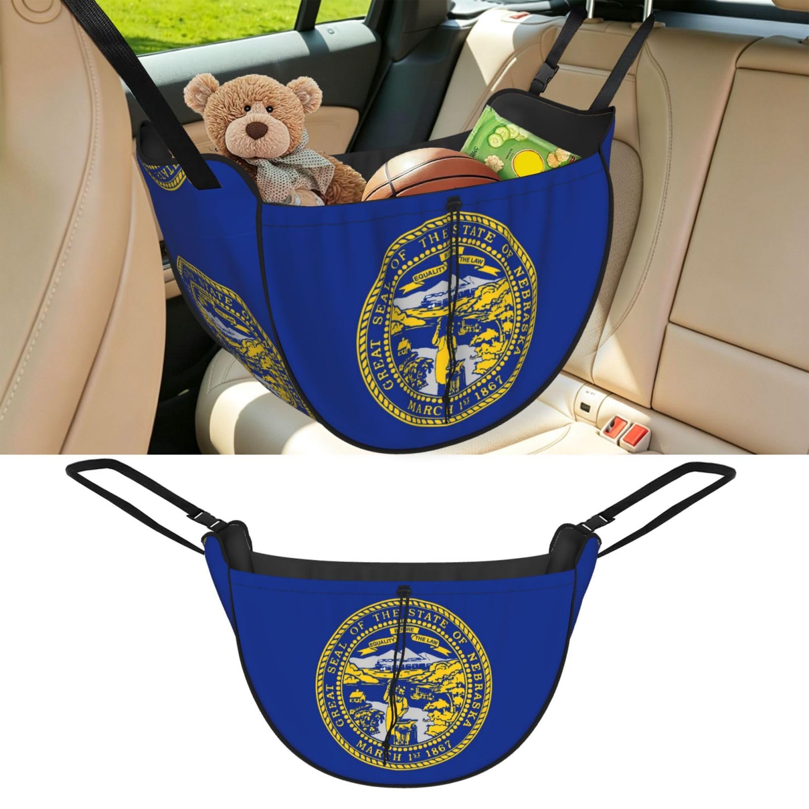 Cntdbu Black Nebraska State Flag Car Seat Organizer-Backseat Storage Bag For Travel