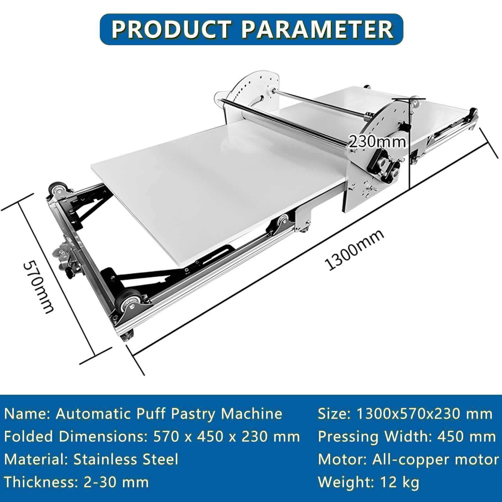 Laminadora De Masa De Acero Inoxidable -Laminadora Masa Croissant Sobadora Plegable Profesional Alta Eficiencia, Acero Inoxidable, Grosor Ajustable 0.07"-1.18 "(2-30mm) Para PanaderíAs