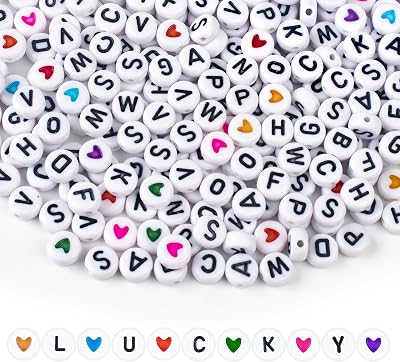 1000PCS Letter Beads, White Alphabet Beads and Colorful Heart Beads