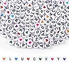 1000PCS Colourful Letter Beads for Threading, 4 x 7 MM, A-Z White Letter Beads and Colourful Heart Beads, Acrylic Round Beads for Jewellery DIY Making Crafts Bracelets Necklaces Ornaments Penda