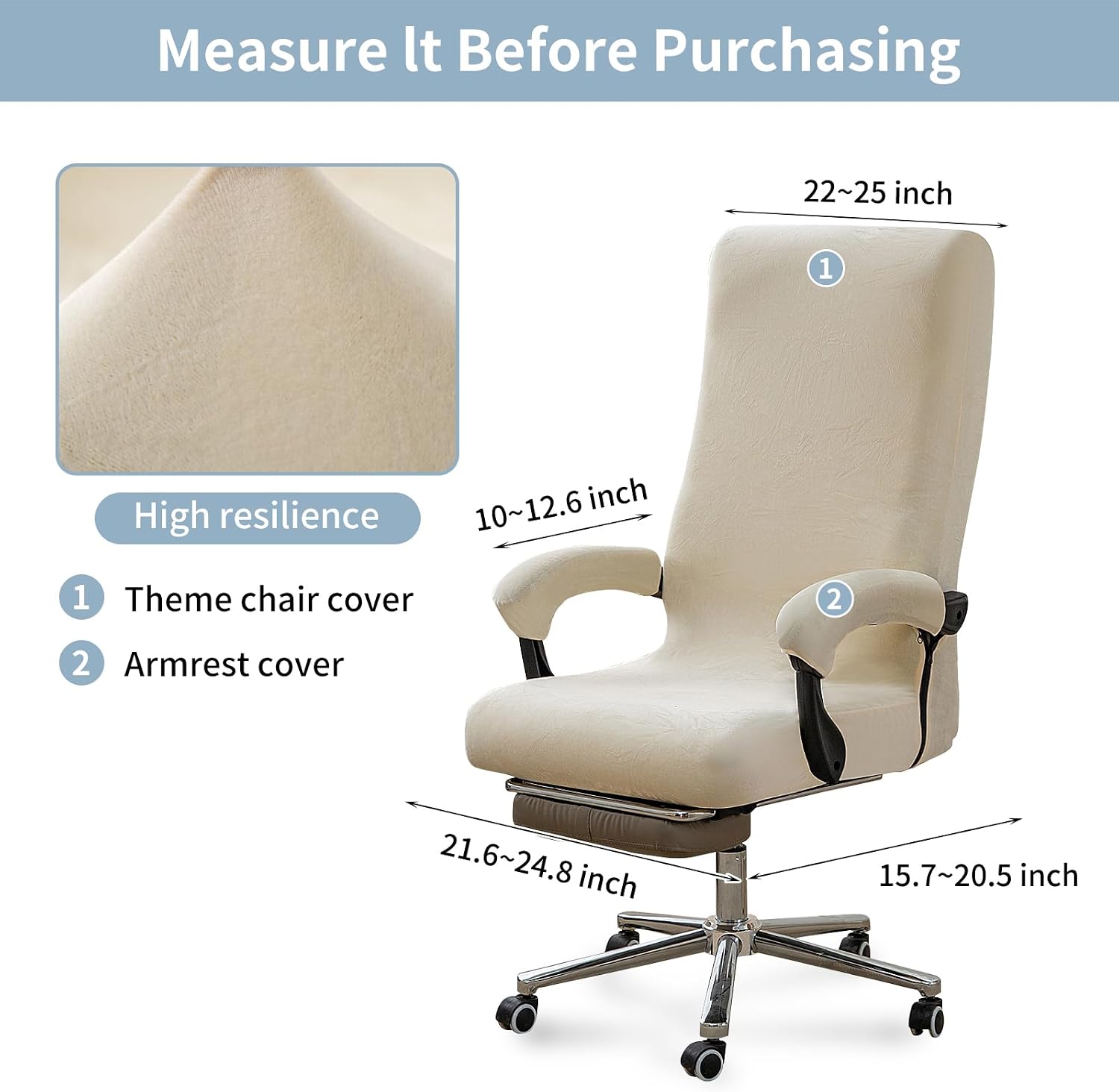 Office Chair Cover with Armrest Covers, High Resilience Velvet Fabric, Universal Fit 22-25 inch Back (Apricot Color)