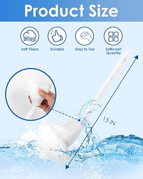 HAYVAN 20 Pack White Soft Toilet Brush - Long Handle Toilet Bowl Mop with Squeeze Lid for Bathroom, No-Scratch & Includes 2 Hooks for Hanging