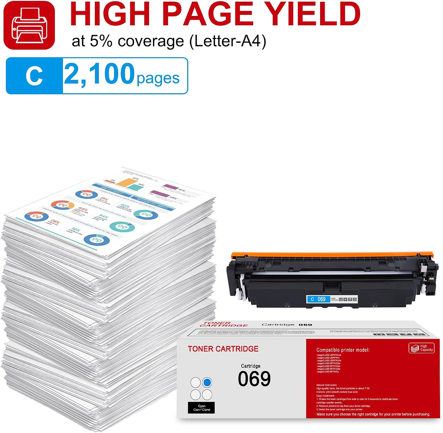 1 Pack 069 5093C001 Cyan Toner Cartridge 069 5093C001 Compatible 5093C001 Replacement for Canon imageCLASS LBP673Cdw LBP674Cx LBP674Cdw MF752Cdw MF753Cdw MF751Cdw MF756Cx Printer