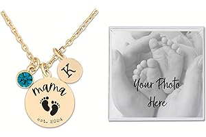 Personalized Mother's Day Birthstone Necklace with Baby's First Footprint