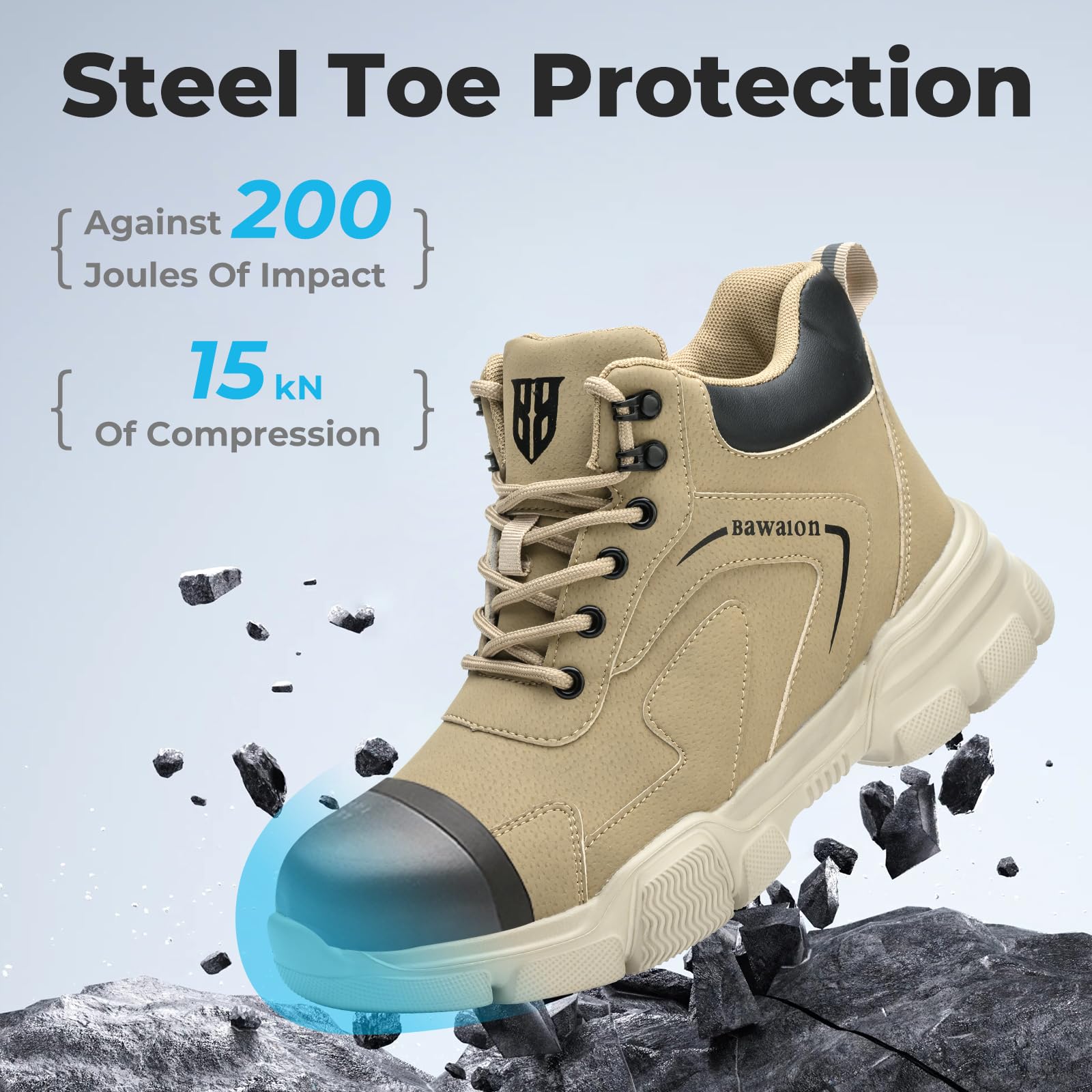 Nasogetch Scarpe Antinfortunistiche Uomo Donna Alte Scarpe da Lavoro Impermeabile Stivali da Lavoro Leggere Comode con Punta in Acciaio