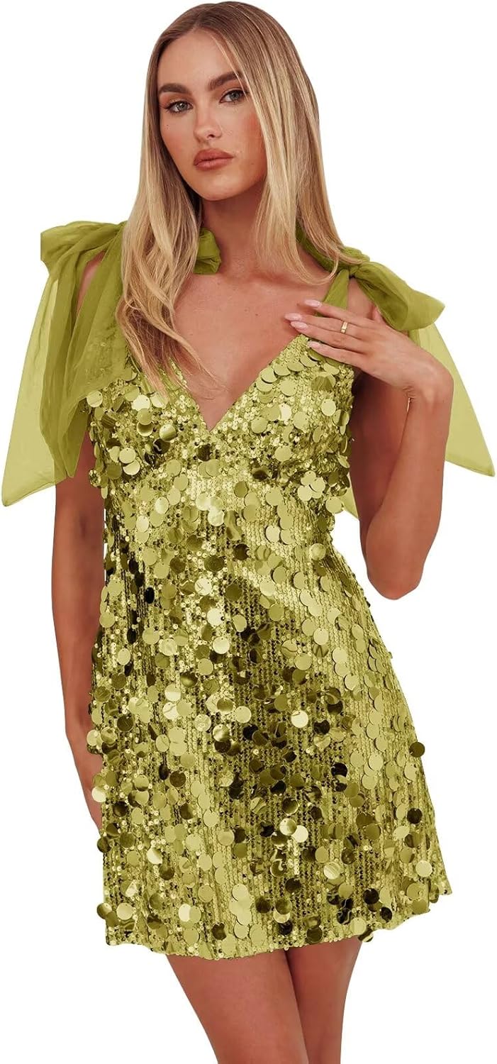 Bedlover Short Sparkly Sequin Homecoming Dresses with Bow 2025 Teens Glitter Mini Prom Cocktail Party Gowns