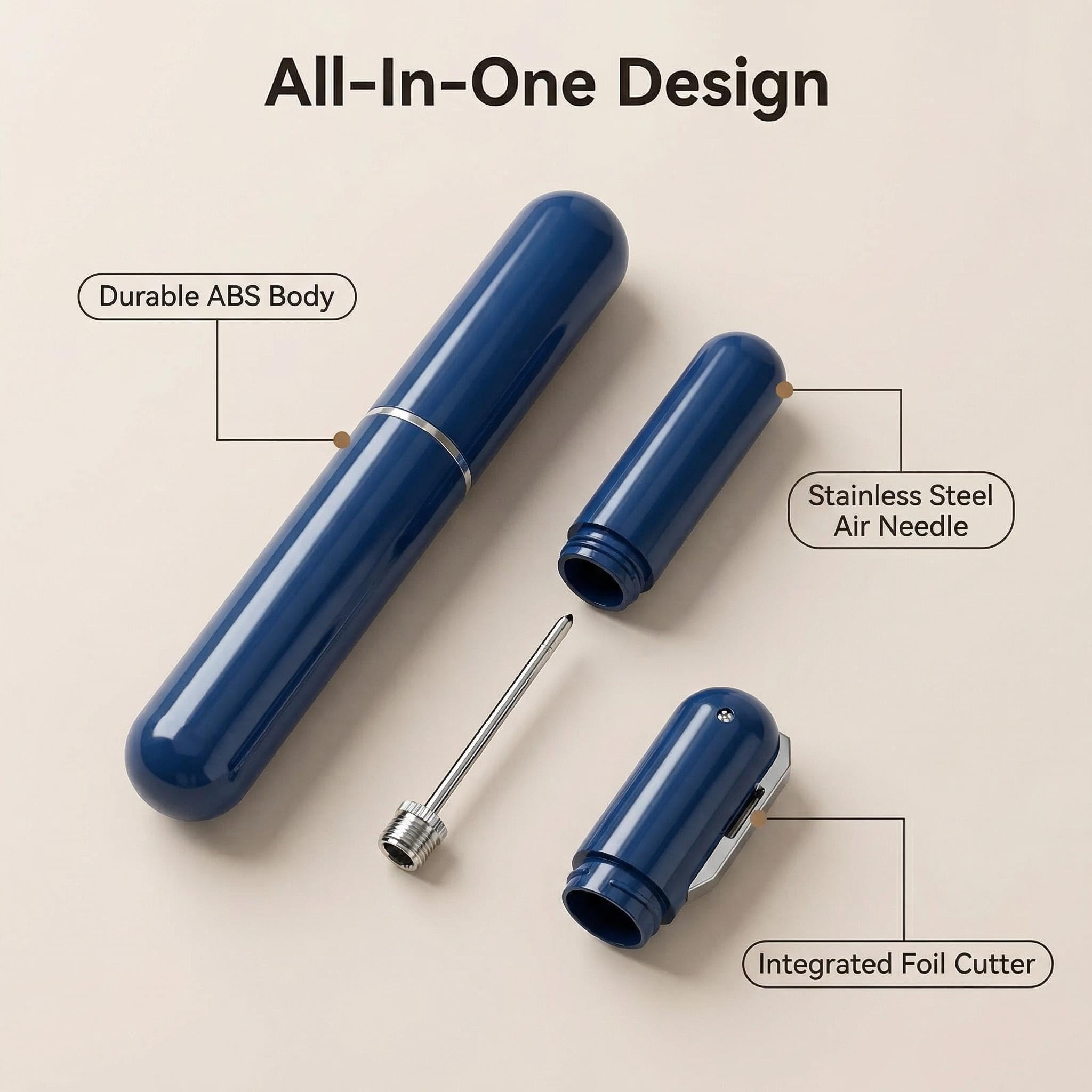 Sacacorchos bomba de aire con cortador de cápsulas – Abrebotellas a presión manual azul, set 2 en 1 profesional para casa, fiesta y regalo