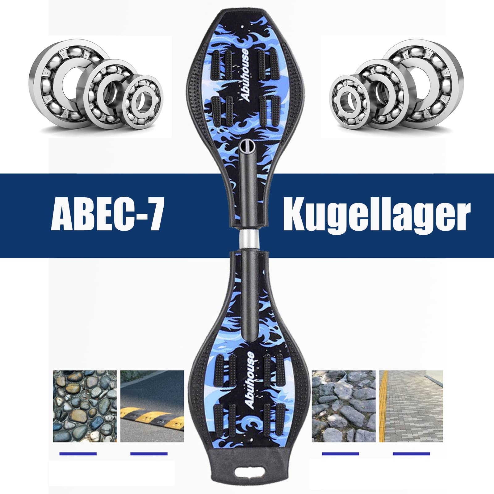 Waveboard Kinder ab 10 Jahre, Snakeboard mit Leuchtrollen, Street Waveboards mit Tasche und Zubehör, Skateboard für Mädchen und Junge, 86,5x22,5x12 cm
