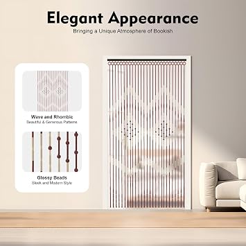 LOYALHEARTDY Natural Wood and Bamboo Beaded Curtain 27 Strands Wooden Doorway Beads Curtain 35.4 W x 68.9 H Handmade Door BeadCurtain for Porch Doorways Dining Room Living Room Bedroom