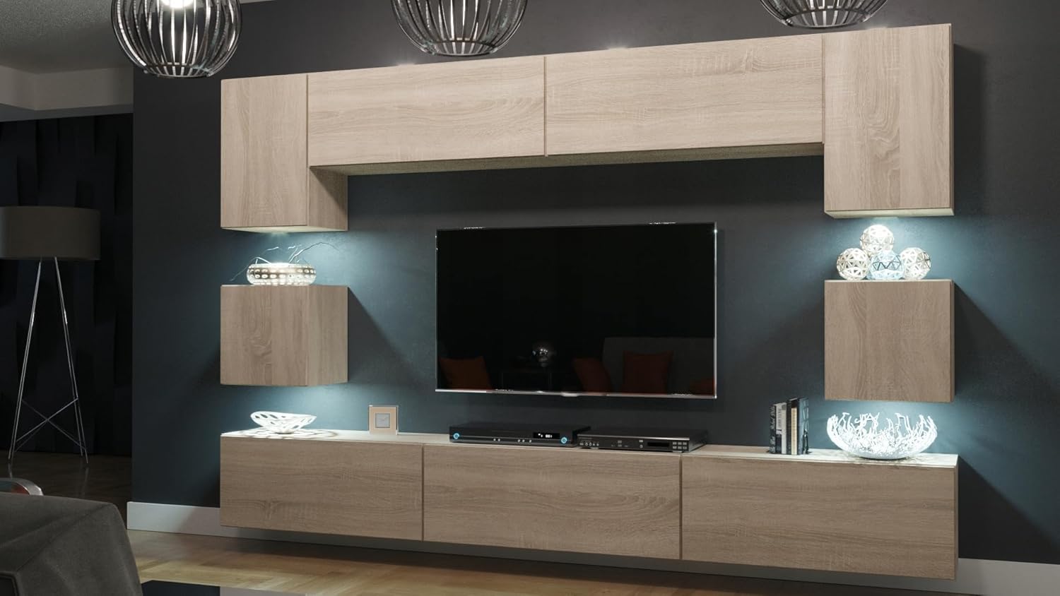 Furnitech Wohnwand Modern - TV Schrank Mit Regalen Wohnzimmer
