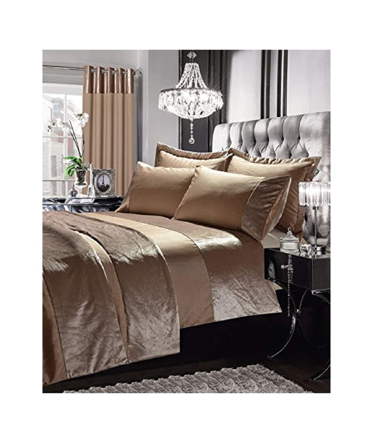 Maria Luxury Bedding & Linen Taupe Double Size Faux Silk Duvet Cover Set Bedding Set With Pillowcases - Double Size