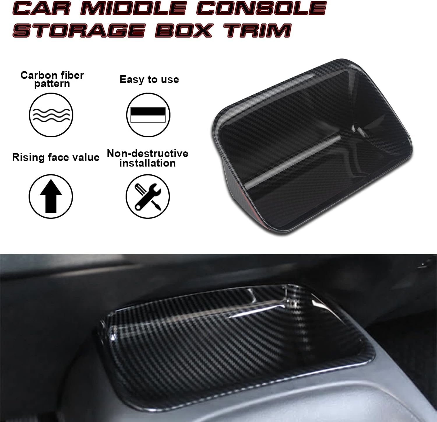 x xotic tech Carbon Fiber Texture Center Storage Box Cover Trim Panel Frame Compatible with Toyota Corolla 2020 2021 2022 2023 2024 2025 2026