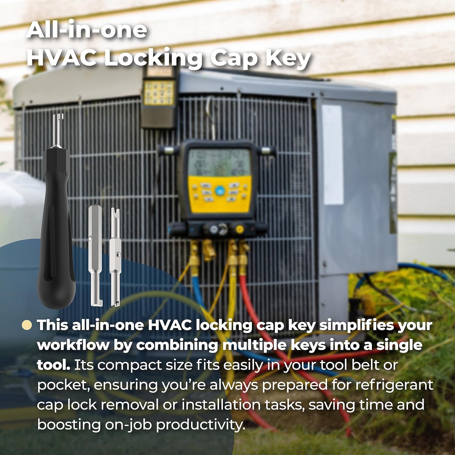 Universal Locking Cap Tool, Multi-Key Refrigerant Locking Cap Key for HVAC, AC Refrigerant Locking Caps, Removal Tool and Installation Key, for 410A and R22 Refrigerant Safety Caps