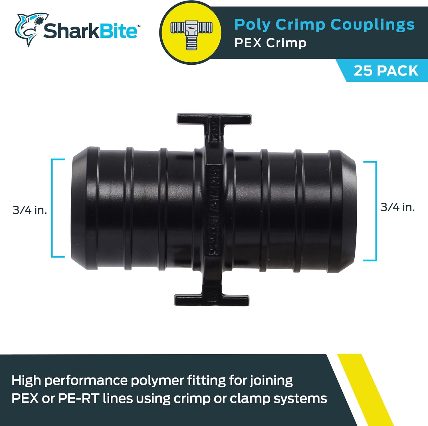 SharkBite 3/4 Inch Poly Crimp Coupling, Pack of 25, PEX Pipe, PE-RT, UP016