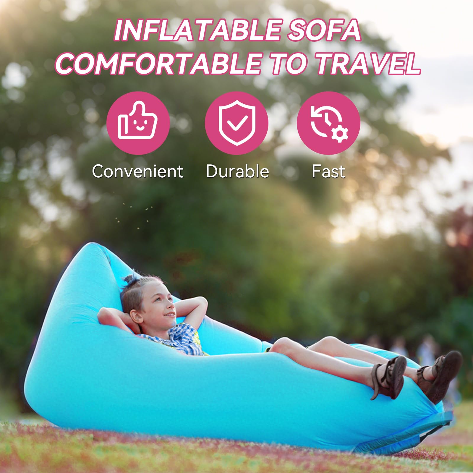plplaaoo Lettino Gonfiabile, Divano Gonfiabile Per Viaggiare, Sedia da Spiaggia da Campeggio All'aperto, Lettini Gonfiabili, Materasso Ad Aria Pieghevole Portatile Per Feste in Spiaggia (blu)