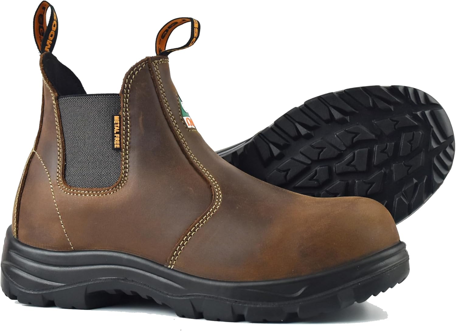 MooseLog Men's ASTM & CSA Composite Toe Chelsea Work Boots – 100% Leather, Lightweight, I/C/EH/PR/ESR, Oil/Slip/Heat Resistant, Rubber Outsole, Safety Boots 5666