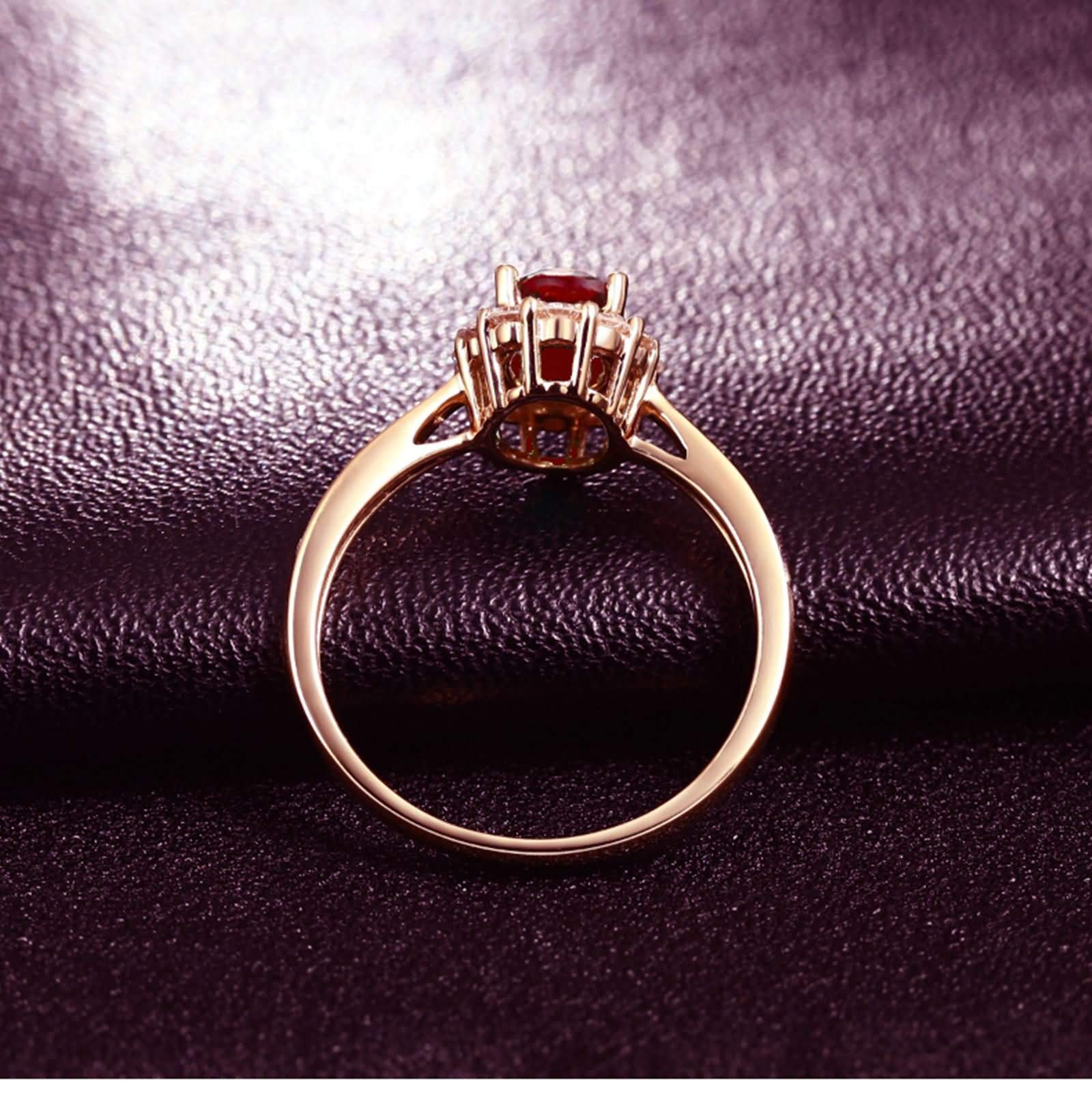 Beydodo Anillo de Compromiso Mujer de Oro Rosa 9 14 18 K con Oval con Rubí Creado y Moissanita, Anillos Oro Rosa de Compromiso Mujer