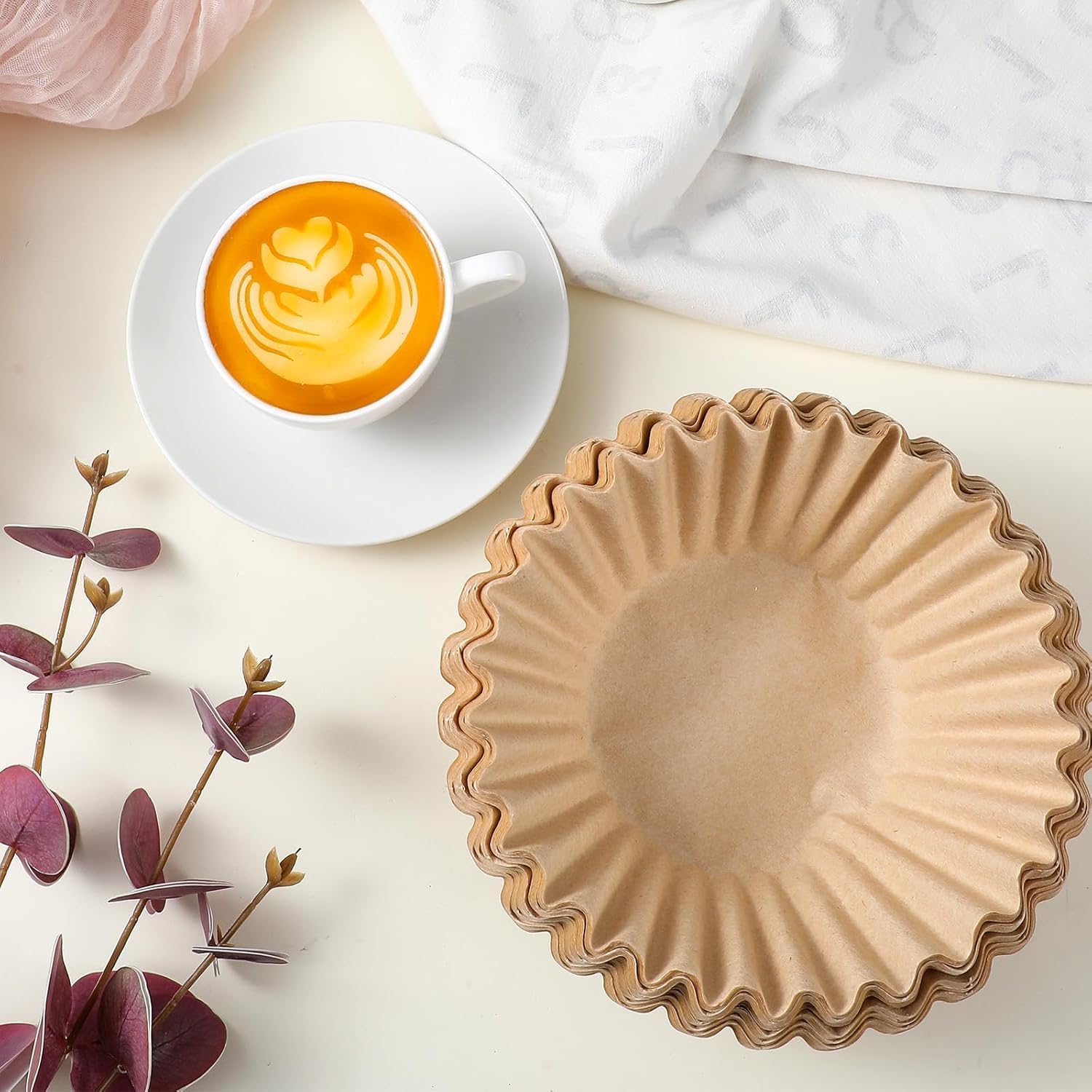 100 PCS Coffee Filters，8-12cup,Extra Large Coffee Filters Basket for Commercial, Domestic Coffee Maker Extra High Extra Wide, Anti ground, Unbleached, Natural，Flattened Diameter 9.75"