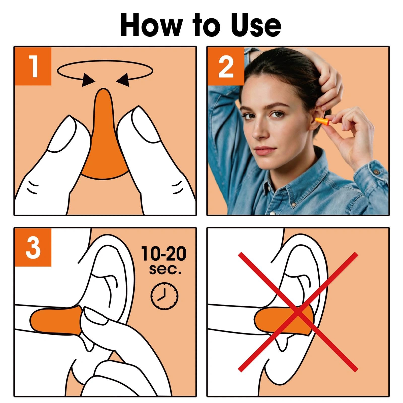 AZEN 200 pares de tapones para los oídos, tapones para los oídos de espuma suave NRR 32dB para dormir con cancelación de ruido, tapones para los oídos (naranja)