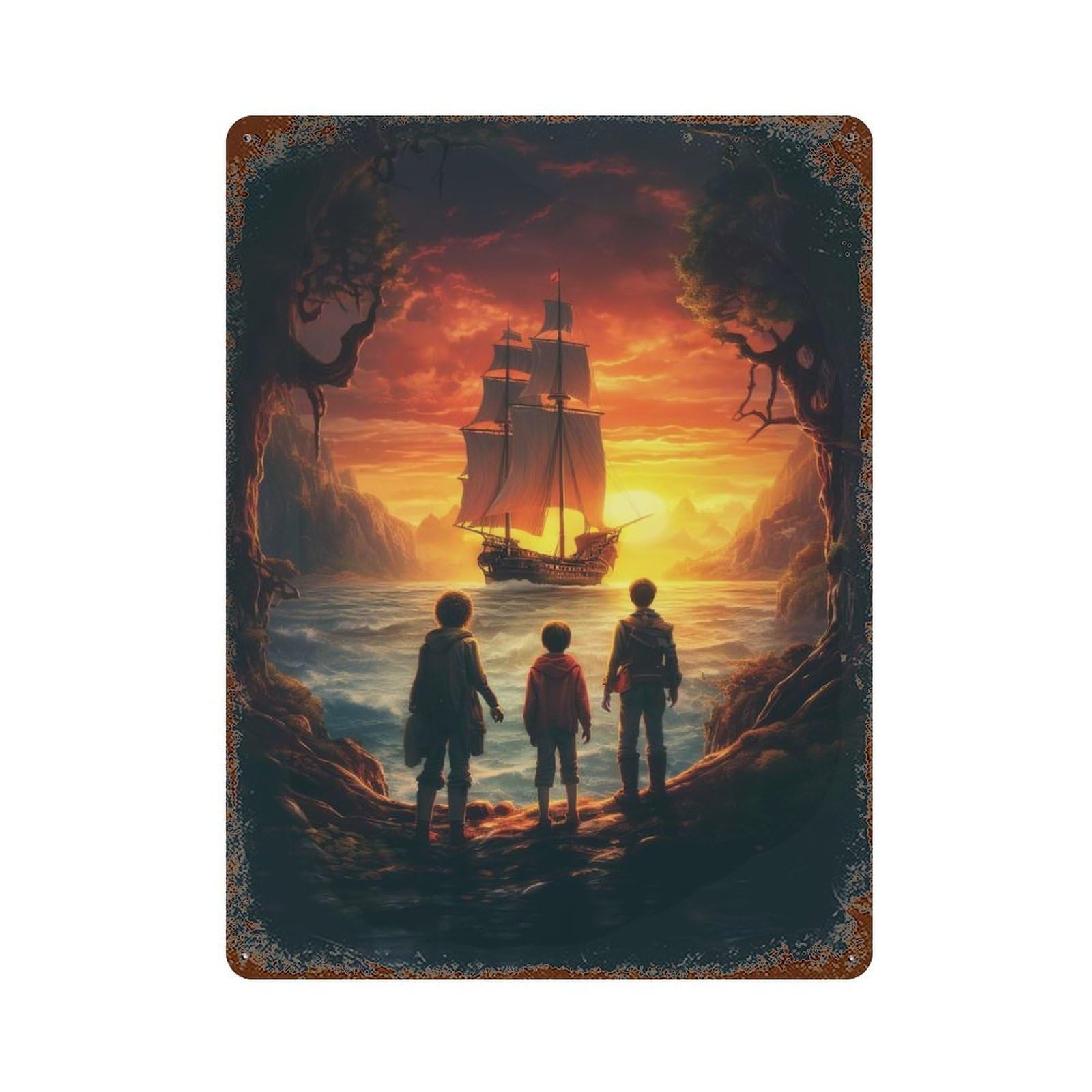 Pirate Kids Adventure Rust Effect Tin Sign 15.7"x11.8", for Bistro, Counter And Cafe Decor, Decorative Metal Wall Art