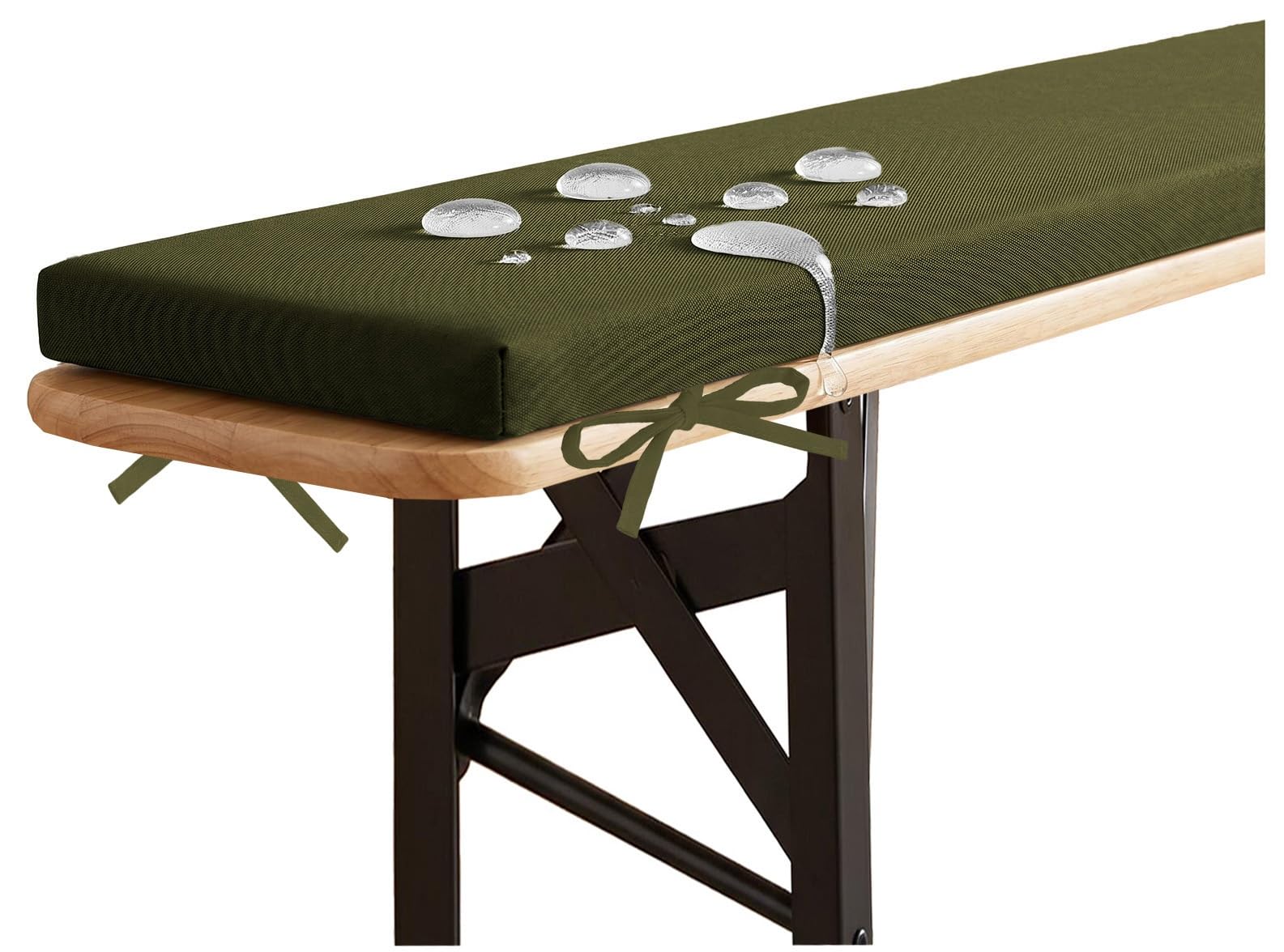 YNJJKA Outdoor Picnic Bench Seat Cushion, Outdoor Picnic Table Seat Benchs Cushions with Zipper, Long Narrow Bench Cushion Waterproof 80% Thick 5cm/1.9" with Ties(Dark Olive,170x25 cm 67x10 in)