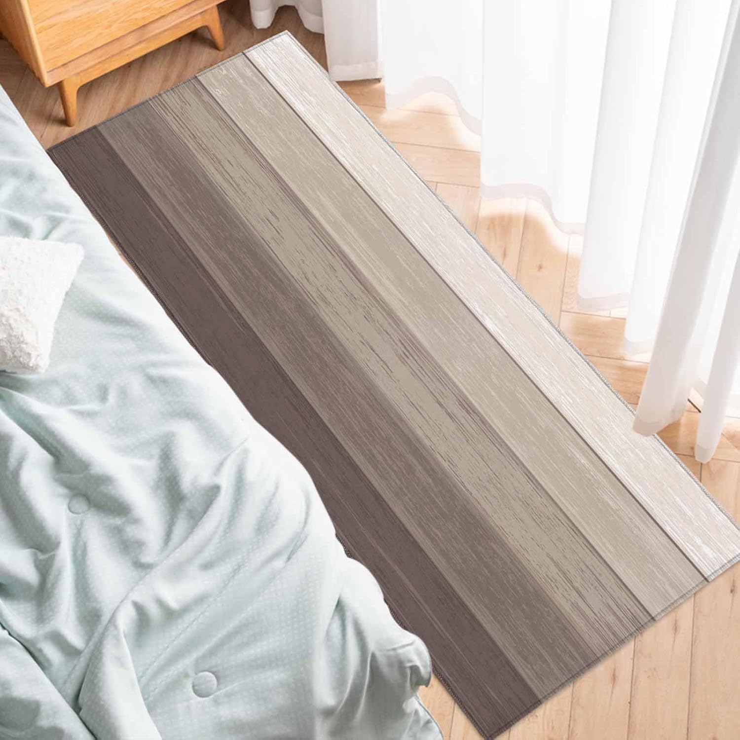 Teamery Kitchen Mats for Floor Brown Retro Wood Board Washable Non Slip Kitchen Rugs 1PCS, Country Farmhouse Khaki Gradient Absorbent Standing Mats for Sink Bathroom Office Living Room 23.6x70.9in