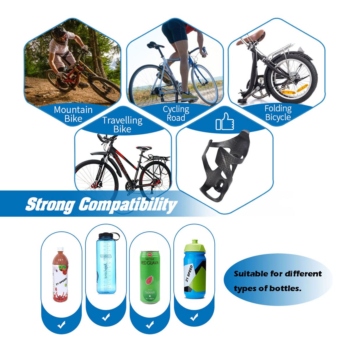 Portabottiglie per bicicletta, in carbonio pieno e leggero, per mountain bike e bici da corsa