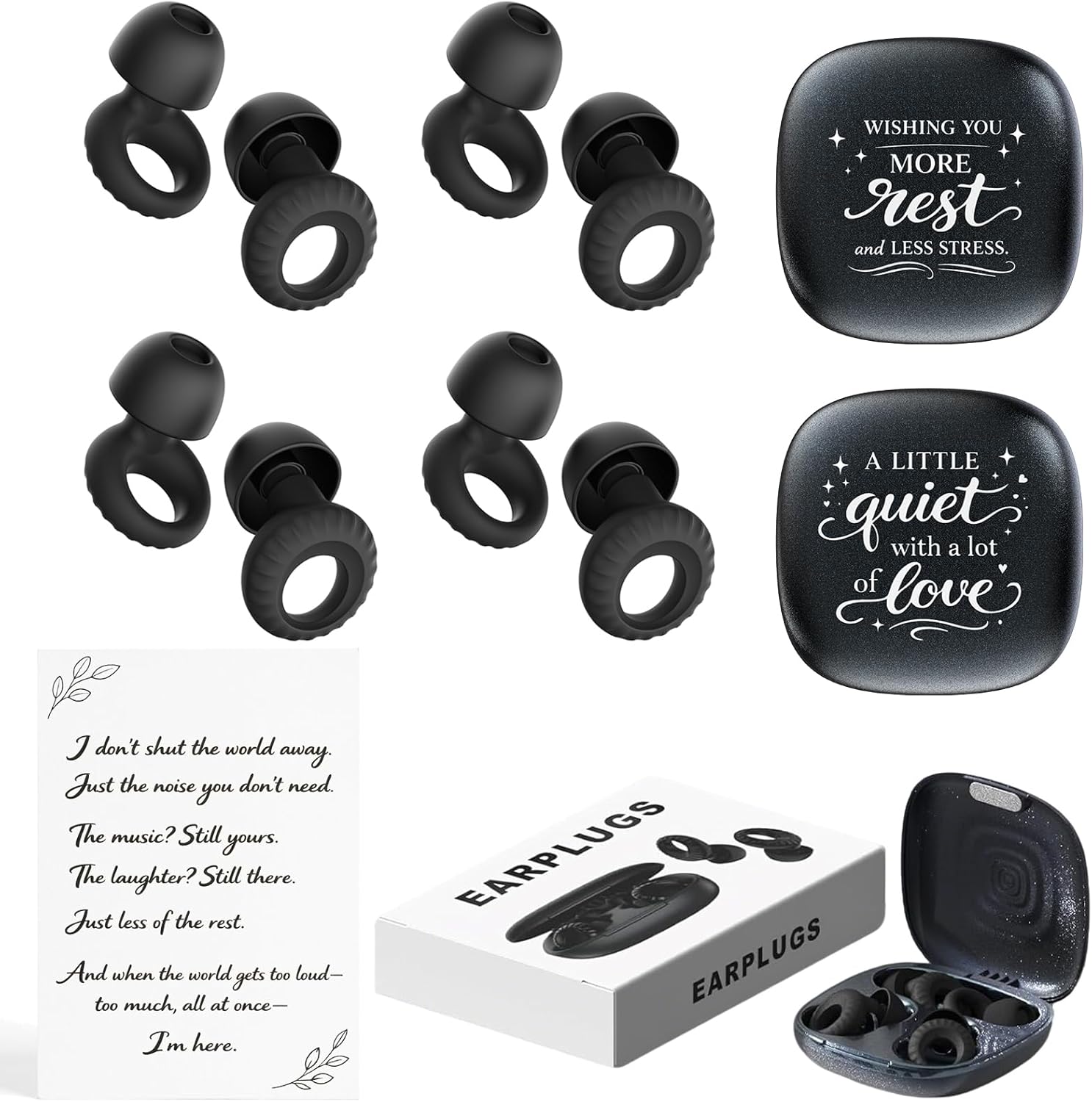 Noise Cancelling Ear Plugs for Sleeping, Concerts, Travel & Parents – Reusable Silicone Earplugs for Noise Reduction & Hearing Protection – 4 Pairs, Black + Black