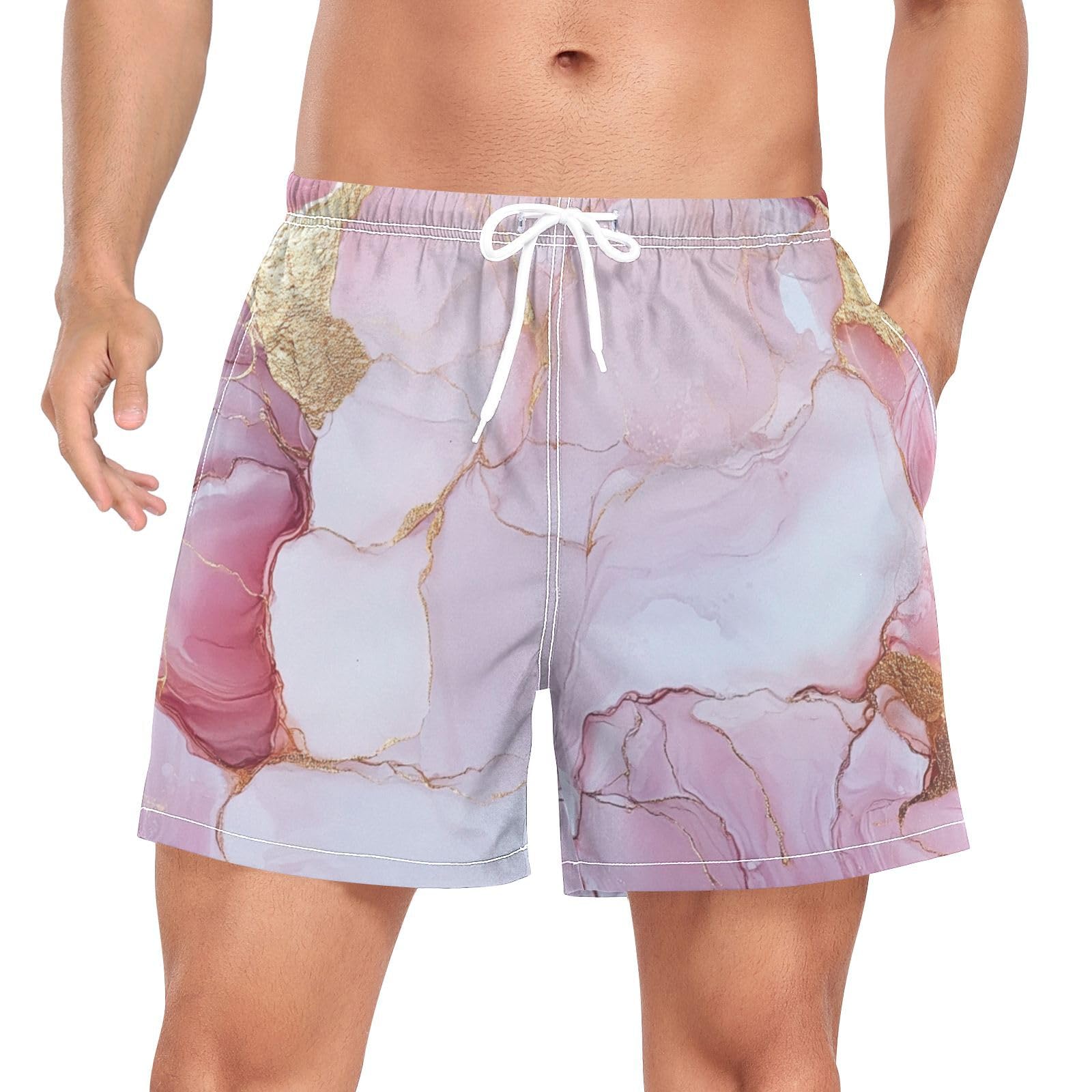 Pantalones cortos de natación para vacaciones de verano en la playa con estampado de mármol 8