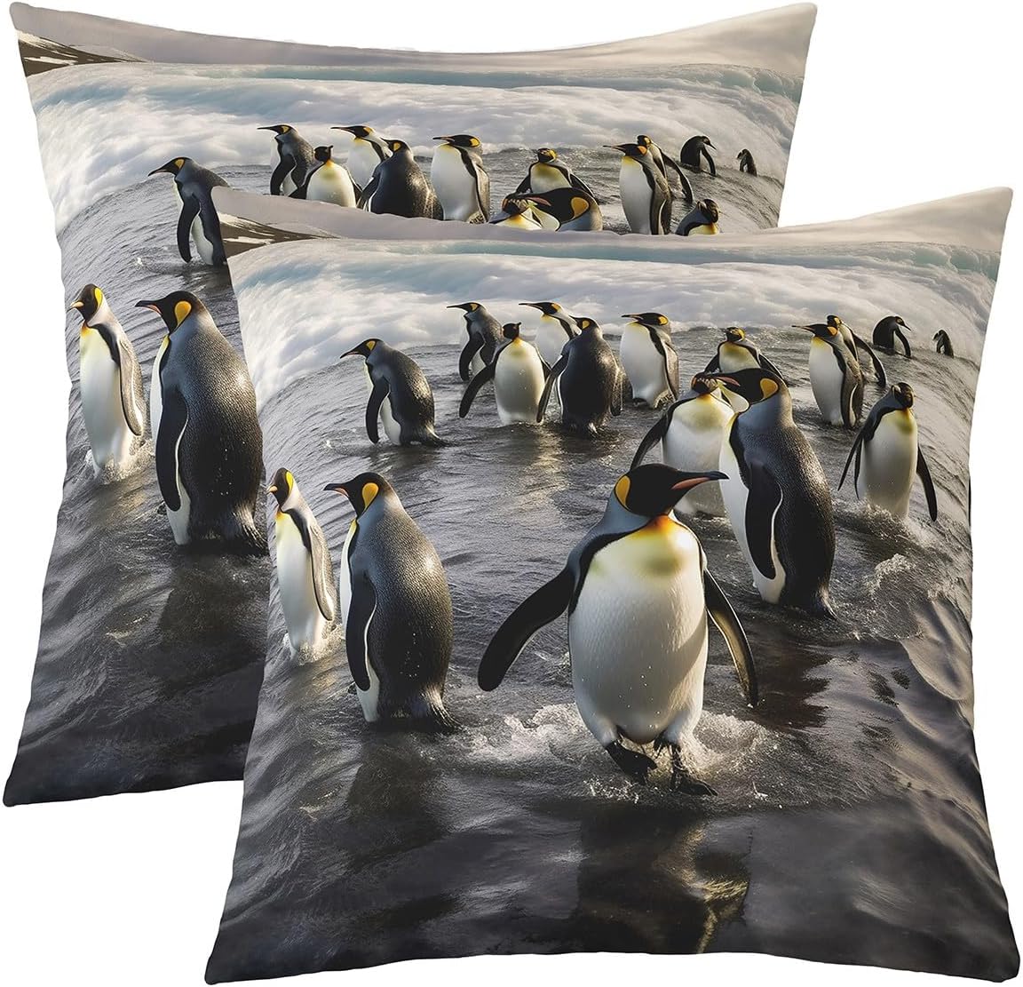 Feelyou Penguin Throw Pillow Covers Cute Penguin Square Cushion Covers Set of 2, Toddler Boys Girls Lovely Polar Animal Pillow Covers Wildlife Cushion Covers for Couch Sofa 24 x 24-Inch