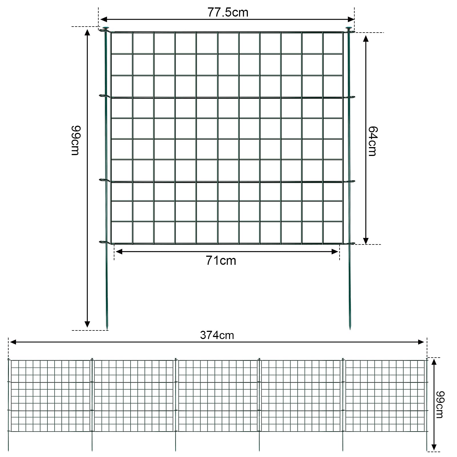 Teichzaun,Steckzaun,Gartenzaun Metall,Freigehege,Zaun,Gitterzaun,gehege kaninchen,zaun für hunde, Zaun Teich 11tlg 5 Zaunelemente und 6 Befestigungsstäben (Gerade)