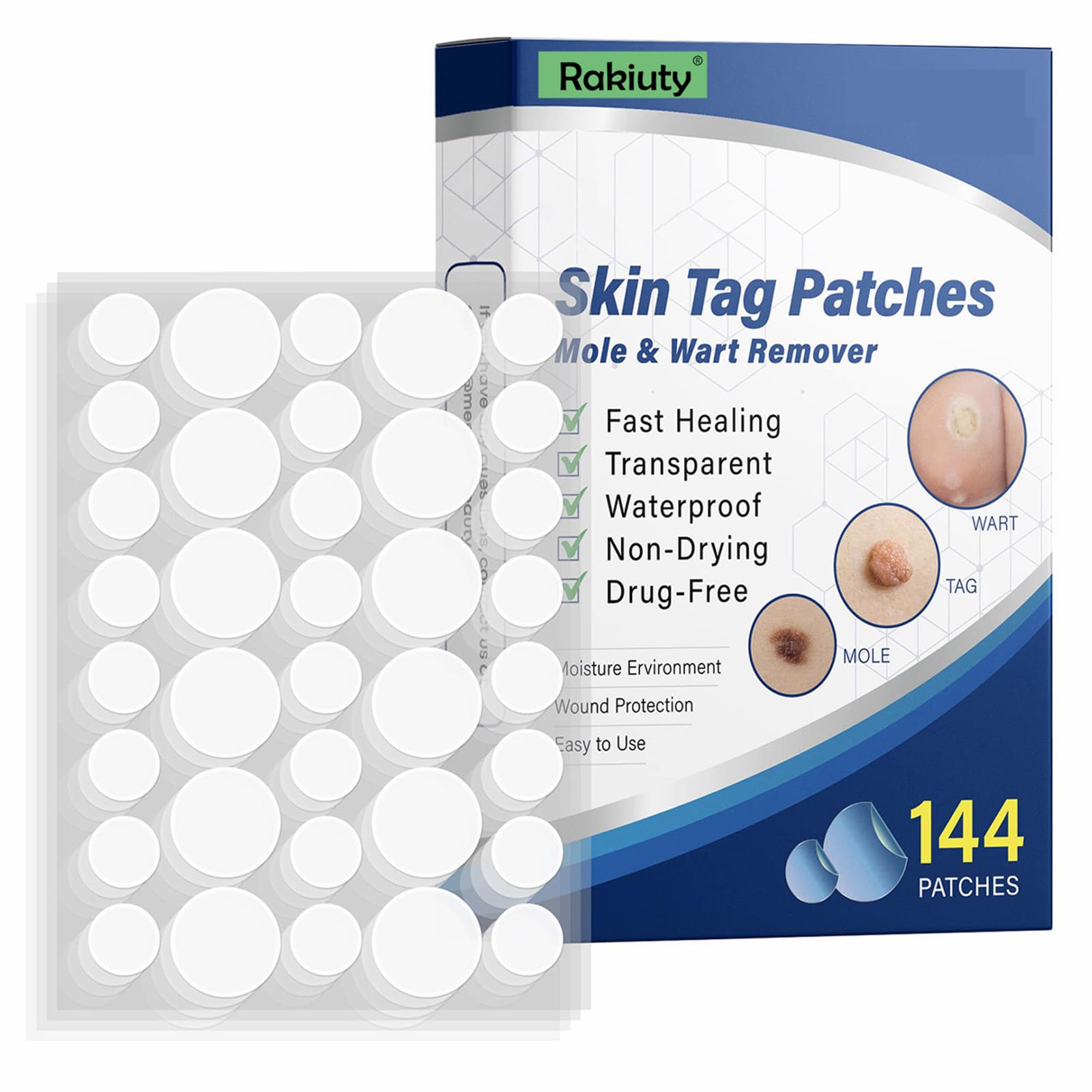 Wart and Mole Removal Patches,Parches Quita Verrugas Cuello y Cara,Producto de Verrugas,Skin Tag Removal Patches,Parches Quita Wart Cuello y Cara,para Mujer Hombre,144 Piezas