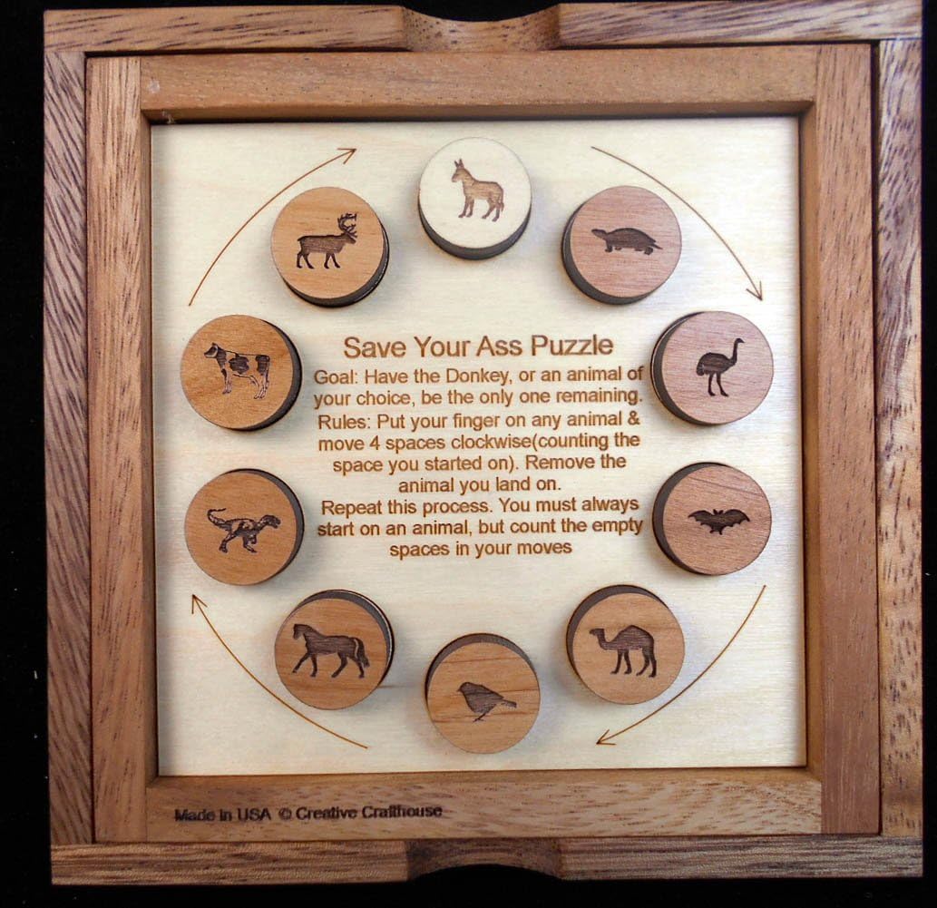 Save Your Ass Brain Teaser Puzzle – Can You Have The Donkey Be The Last Remaining Animal?