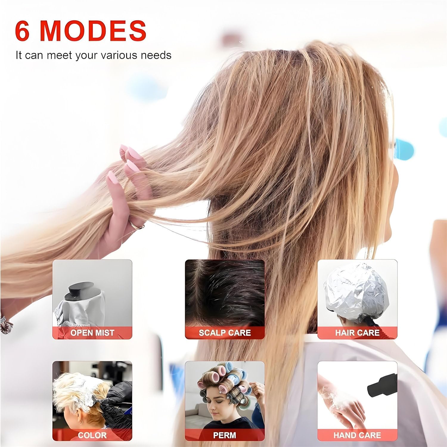 Vaporizzatore Professionale Cura Capelli, Micro Nebulizzatore Cura Capelli, Vaporizzatori Cura Capelli con Luce Blu, Vaporizzatori Cura Capelli Olio Altezza Regolabile