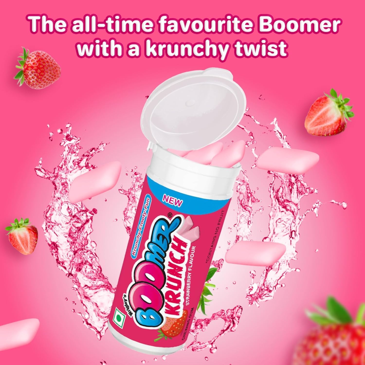 Wrigley's Boomer Krunch Strawberry Flavour Chewing Gum, 28.8g Tube - Image 6 thumbnail