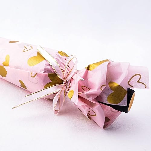 Miniatura 5 de MR FIVE Papel de seda rosa con corazón dorado a granel, 20 x 28 pulgadas, papel de seda con diseño de corazón dorado para bolsas de regalo,