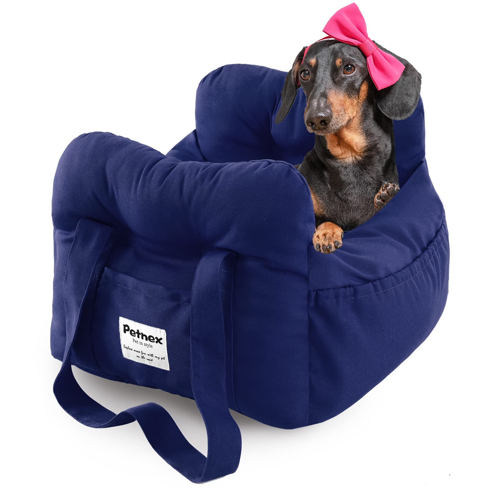 PETNEX Dog Car Seat for Small Dogs, Portable Puppy Car Seat of Easy Installation, Fashionable Pet Carrier Bag with Large Pockets, Machine Washable Dog Booster Seat (Navy)