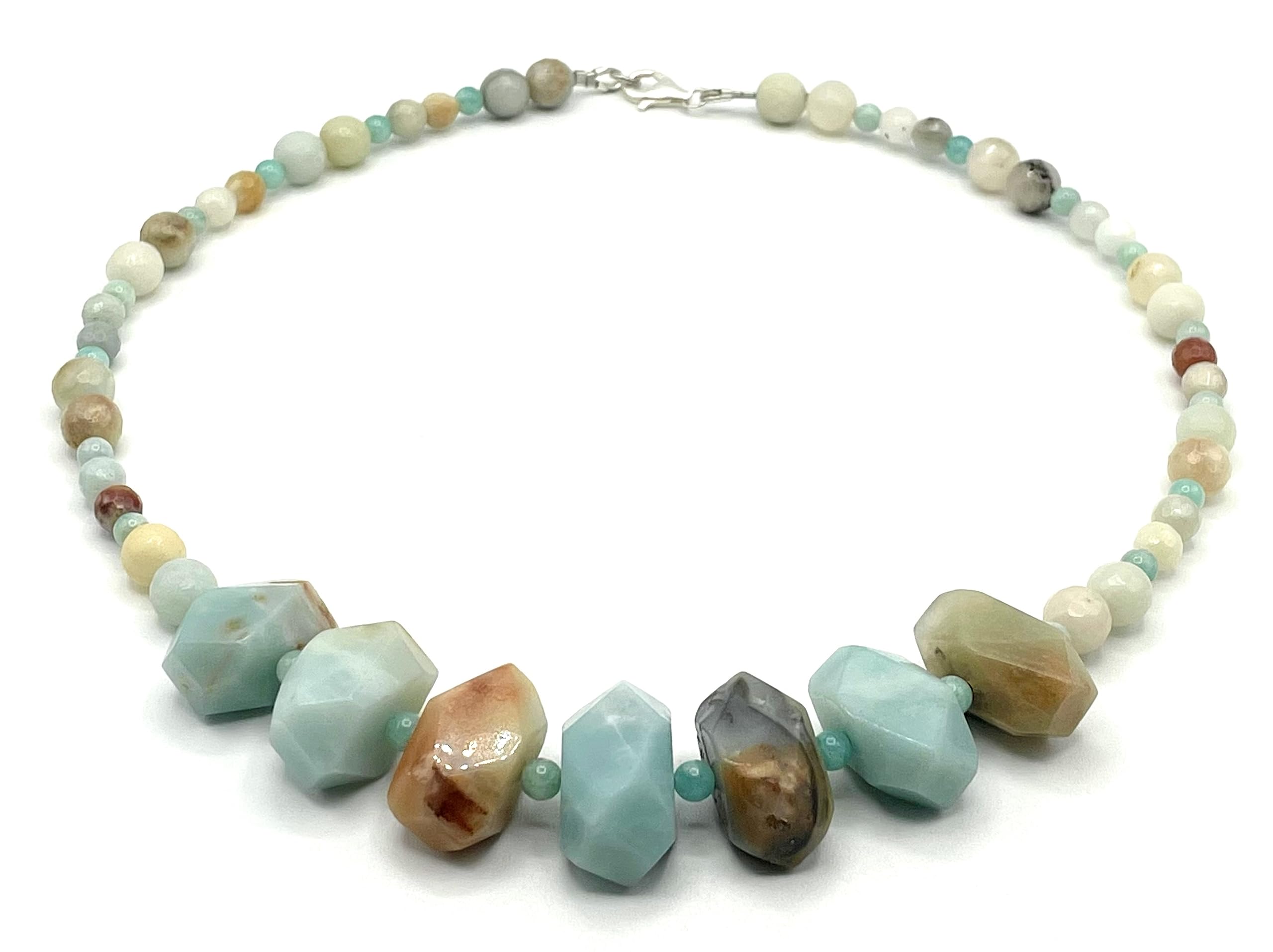 Collana con Pietre di Amazzonite Multicolor, Girocollo Grandi Pietre Turchesi, Gioielli Argento 925, Bijoux Italiani, Pietra di Marzo