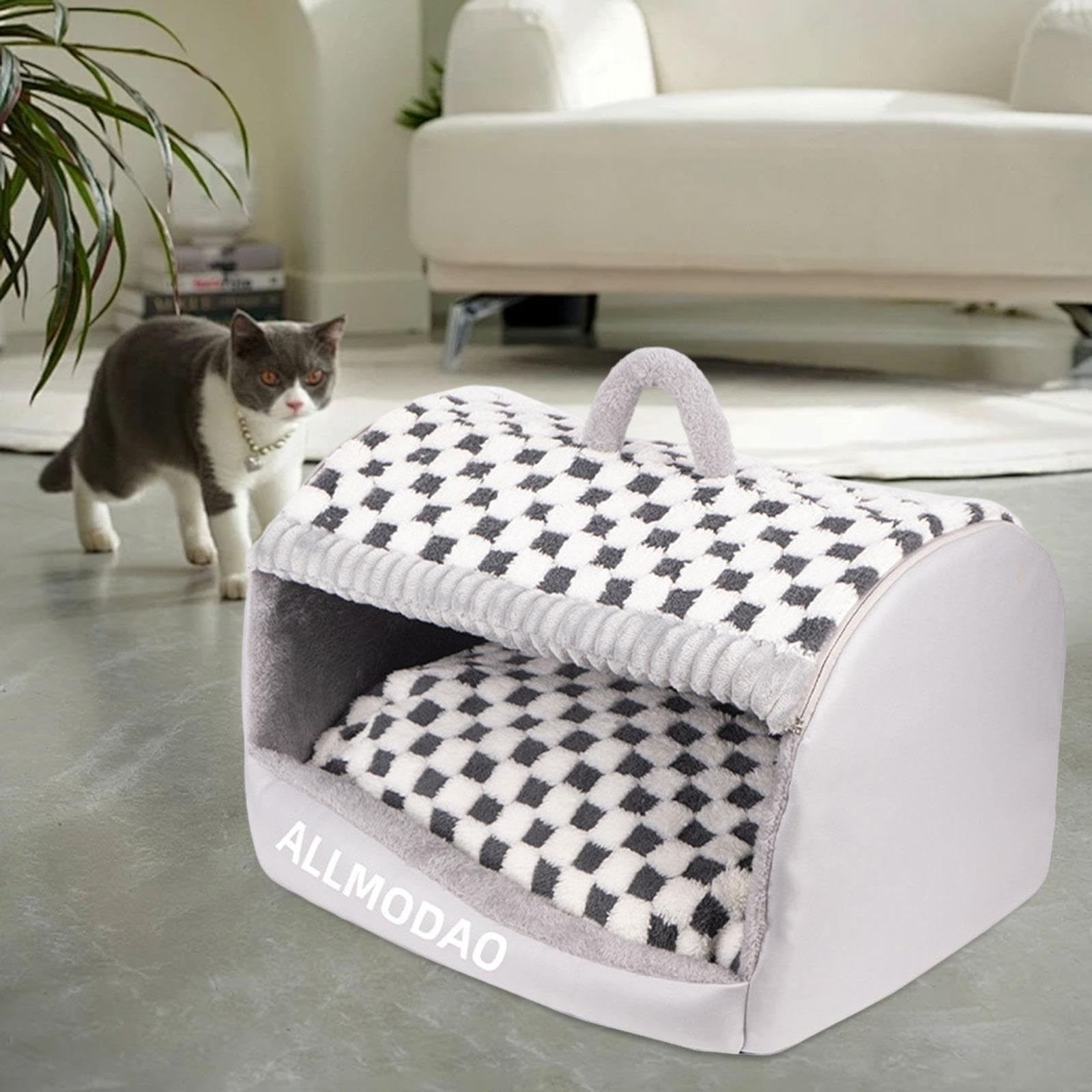 Letto per Gatto Letto Grotta per Gatti Rifugio Morbido Cuscino Estraibile Struttura Robusta Traspirante Adatto per Gatti da Interno Cani Piccoli Soggi, Gray L