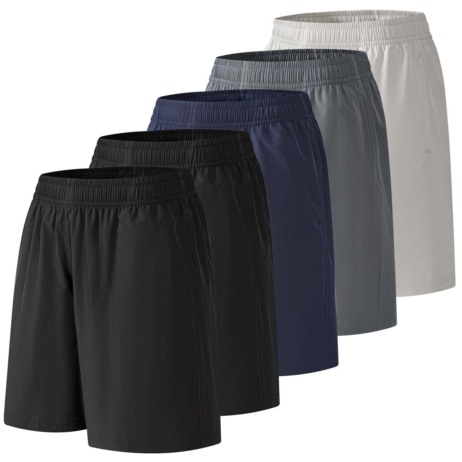 Mens Workout Shorts 5 Pack Quick Dry 4-Way Stretch Athletic Shorts with Pockets for Running Training Basketball
