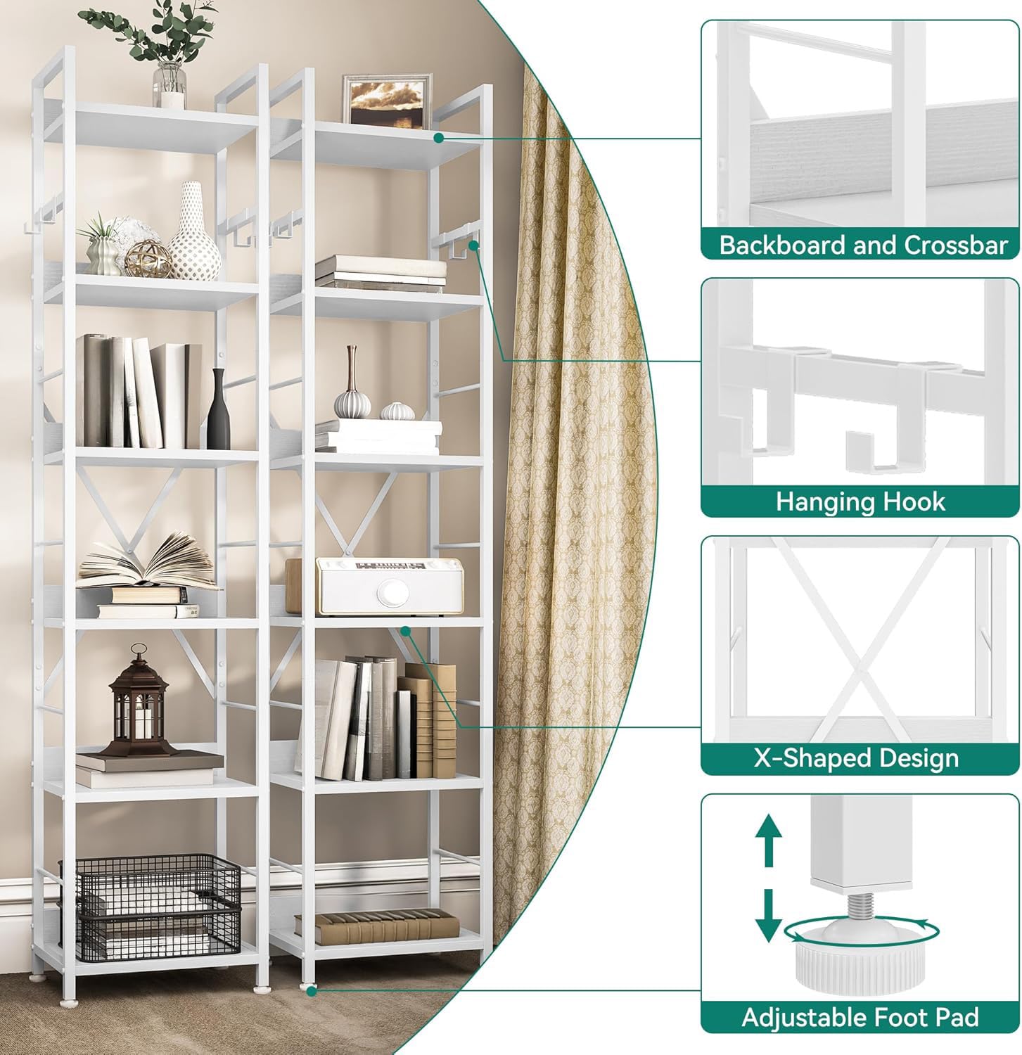 Libreria industriale in metallo e legno, 6 livelli, marrone naturale