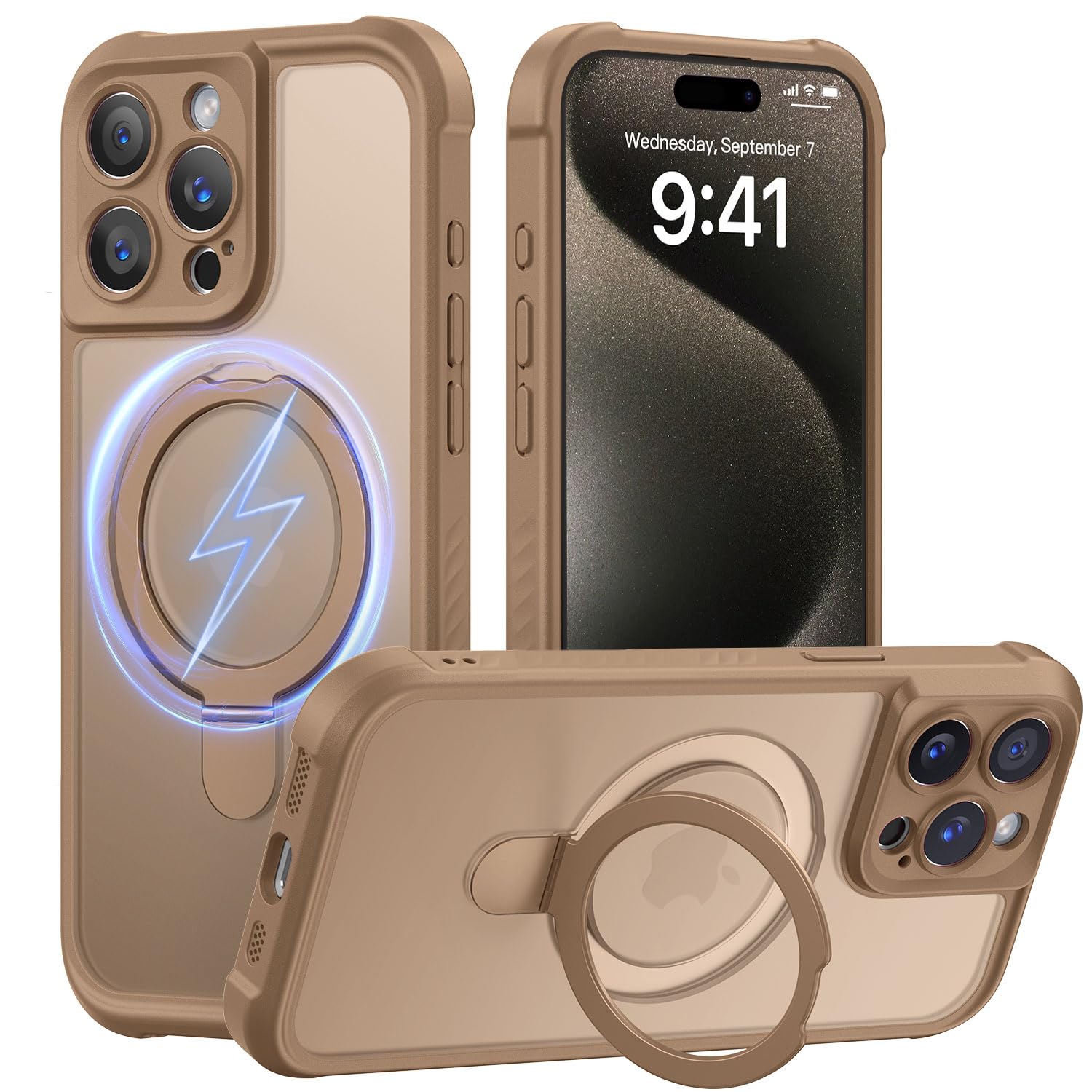 MOCCA Magnetic for iPhone 15 Pro Case with Stand,Brown