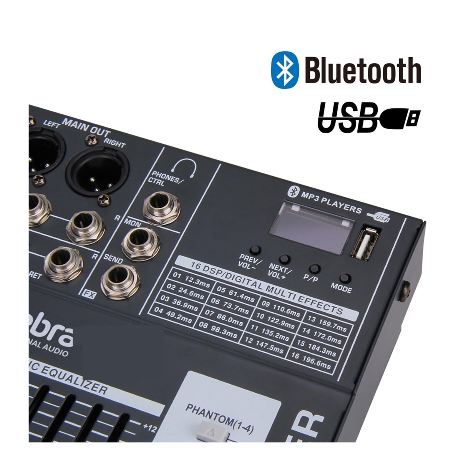 Mikser dźwięku, Mikser 8-kanałowy, kontroler DJ, Sound Board z 24 efektami DSP, wejściem USB XLR Jack Aux