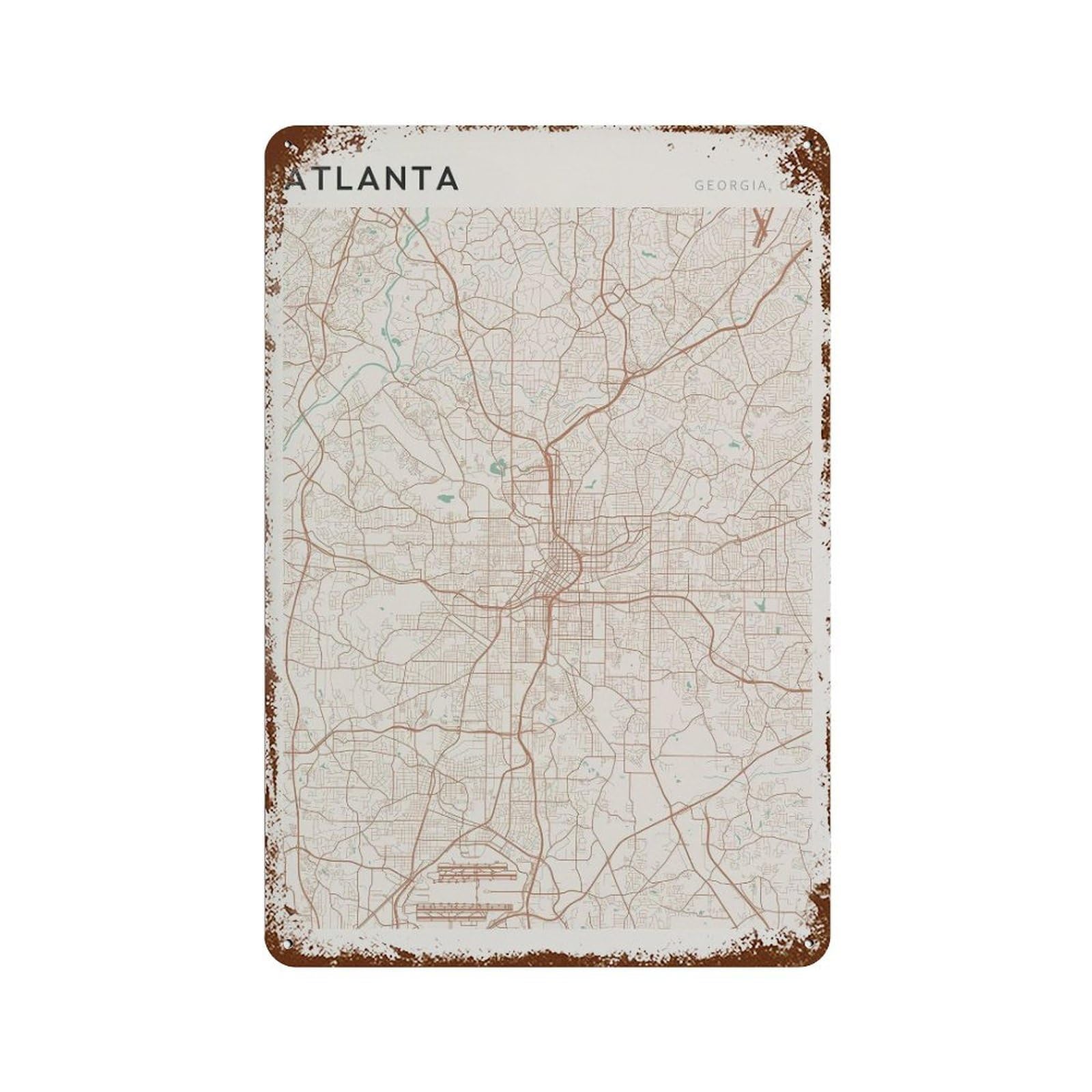 xiaoxiaoshen Atlanta Map Street Georgia (2) Wall Decor Art Metal Tin Poster Modern Home Decor Art Home Bar Shop Decorations Vintage Sign 30x20cm