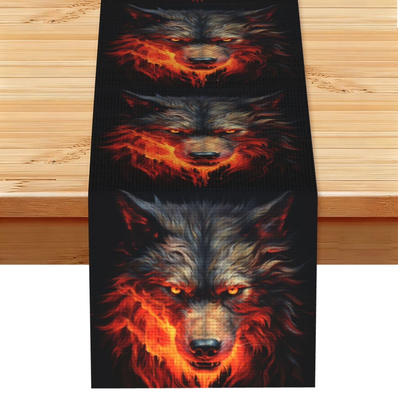 Red Wolf and Fire Table Runner 13x72 Inch Dining Decor
