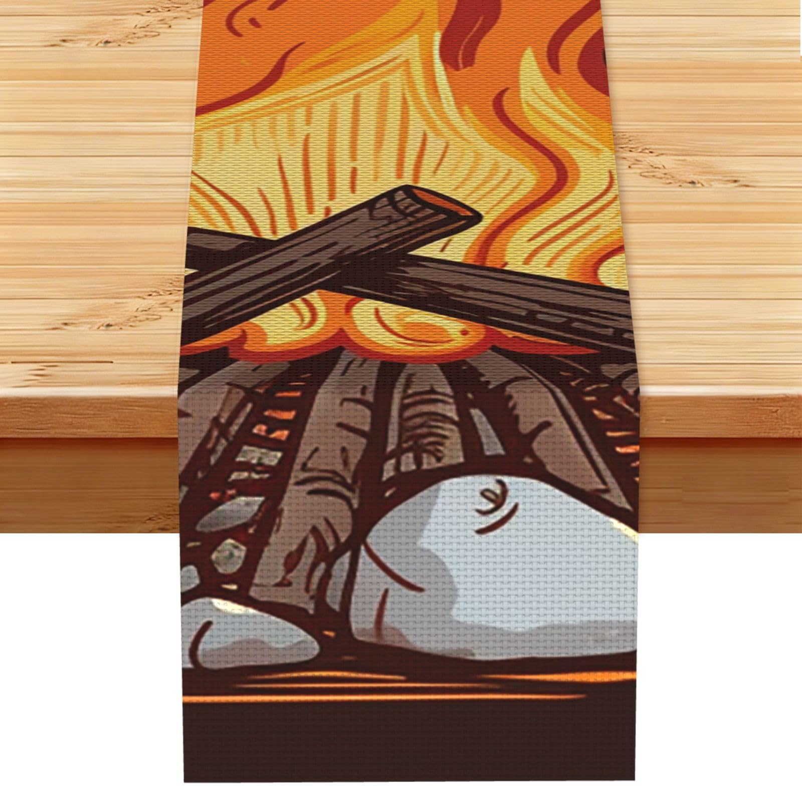 Bonfire Table Runner 13 x 72 Inches Long, Cotton Linen Table Runners for Kitchen Dining Table Decoration - Washable Tablecloth Modern Tablerunner for Home Party Decor