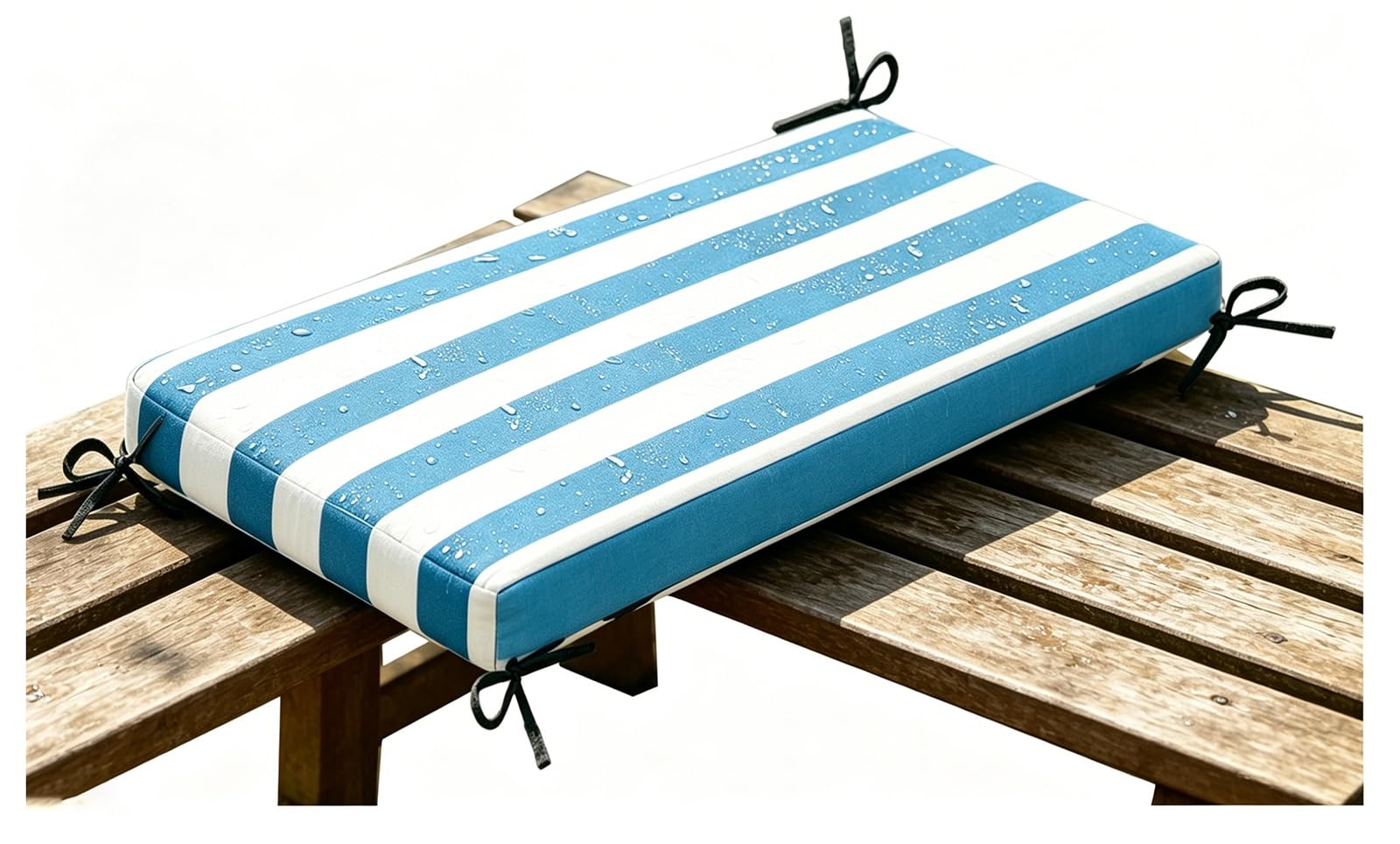 12 20 31 46 Inch Bench Cushion Indoor Outdoor Striped 80% Waterproof with Non-Slip Bottom, Bench Cushion 5cm/1.9" Thick, Settee Couch Pads with Zipper, with Ties(Light Blue White,180x55 cm 71x22 in)