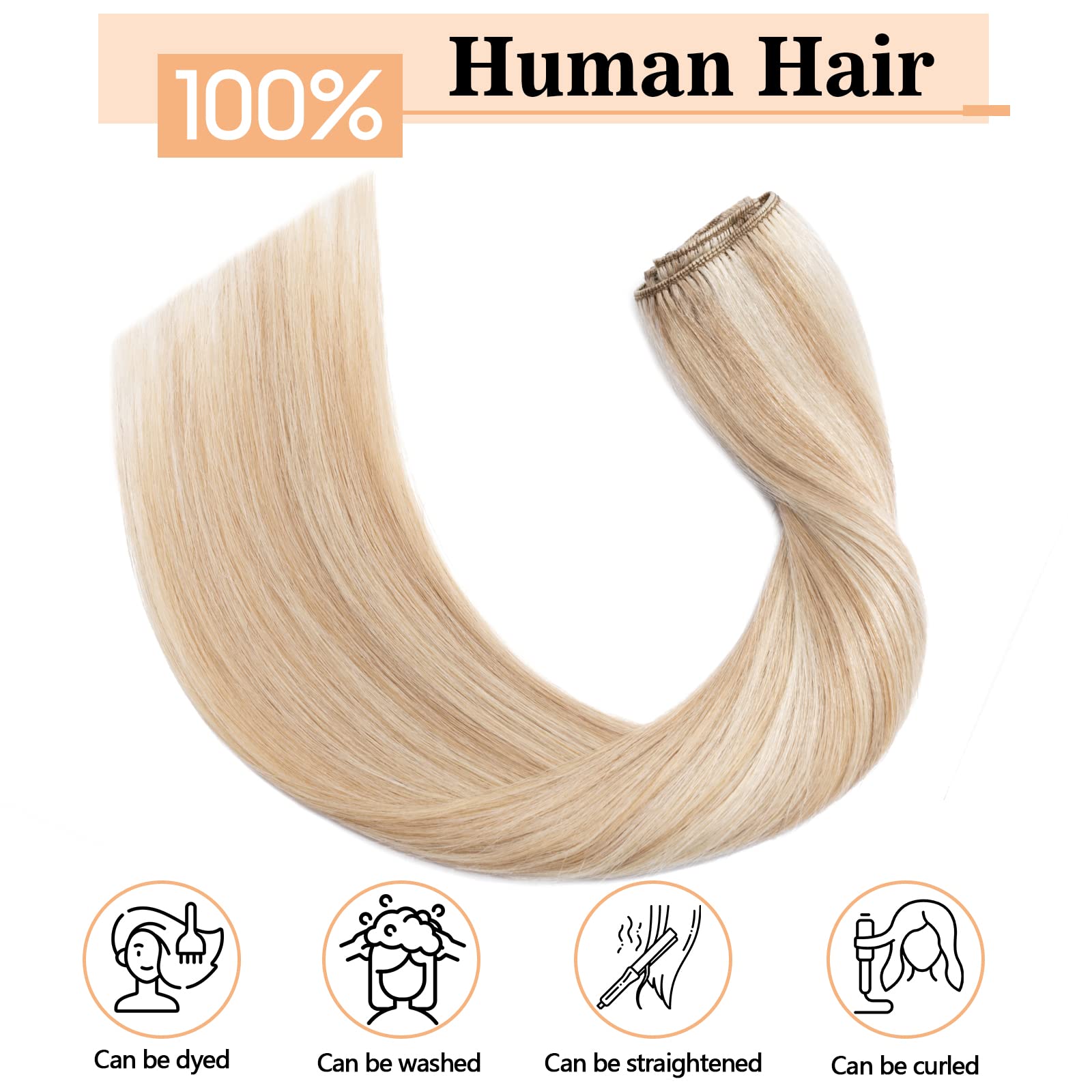 S-noilite Clip in Hair Extensions Real Human Hair Ash Blonde/Bleach Blonde - Image 2