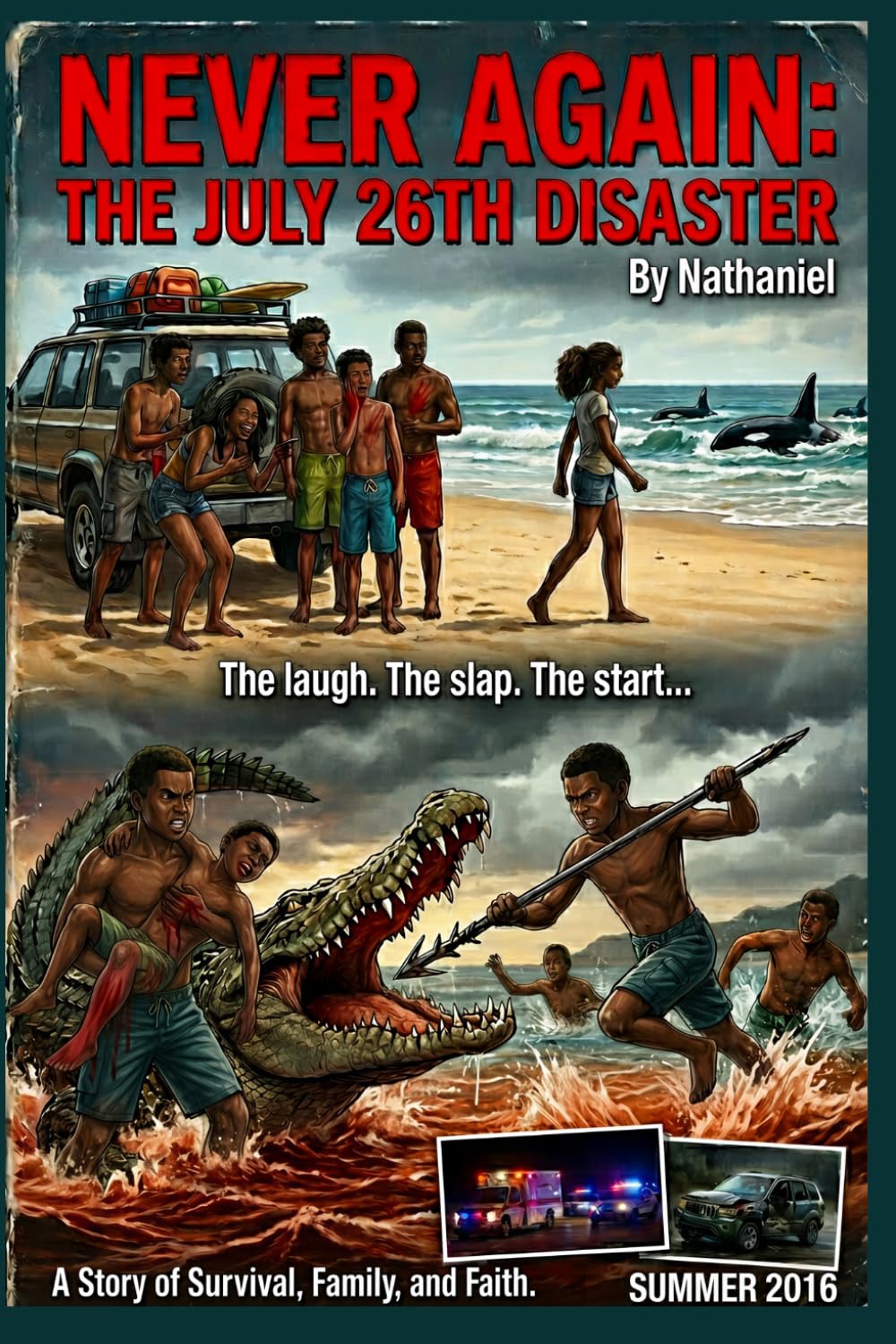 NEVER AGAIN: THE JULY 26TH DISASTER.: A STORY ABOUT SURVIVAL, FAMILY AND FAITH.